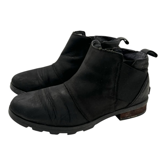 Sorel Shoes - Sorel Emelie Black Leather Waterproof Winter Ankle Chelsea Boots Women’s 9